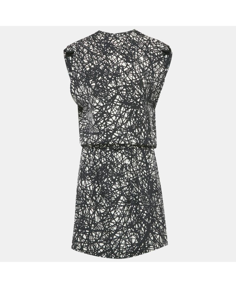 Women's Monochrome Scribbled Noise Print Silk Mini Dress
