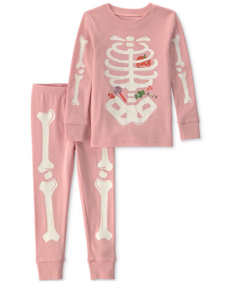 Baby Girls' Halloween Skeleton Cotton Snug-Fit Pajama, 2-Piece Set