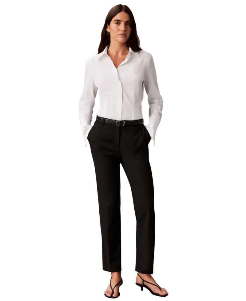 Petite Collared Neck Long-Sleeve Shirt
