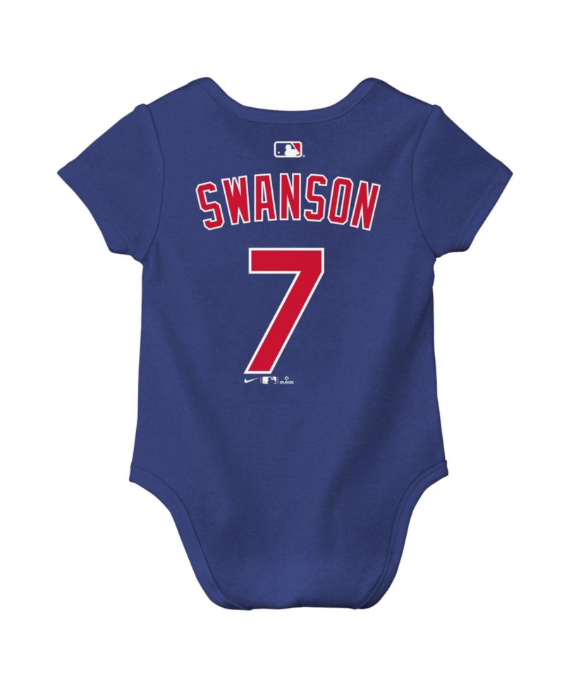 Baby Boys and Girls Dansby Swanson Royal Chicago Cubs Name & Number Bodysuit