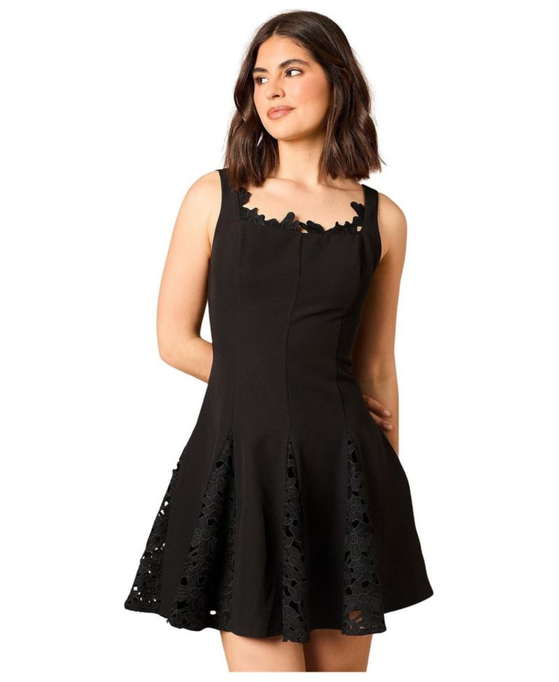 Women's Lace Godet Square Neck Mini Dress