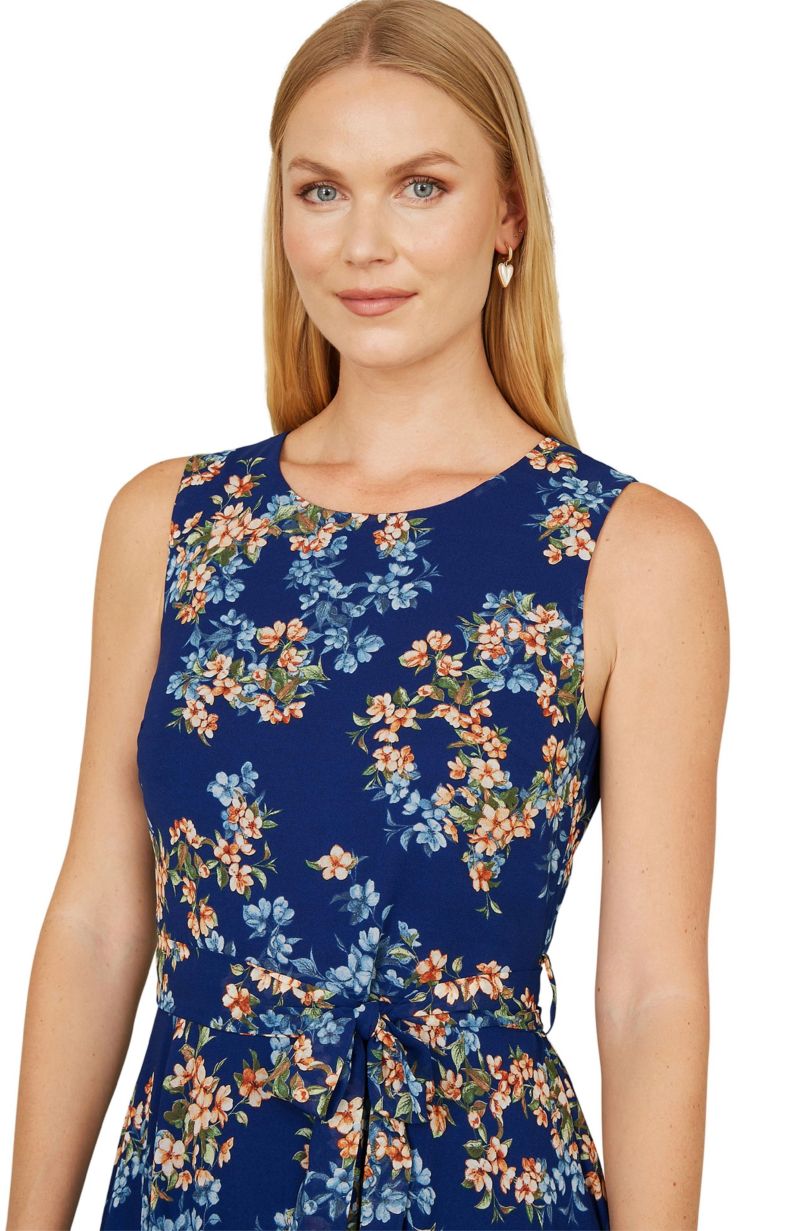 Women's Floral Skater Sleeveless Midi Dress