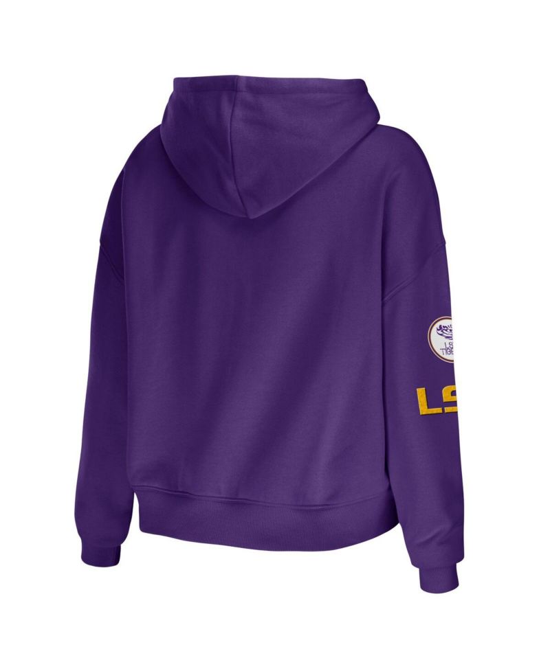 Women's Purple LSU Tigers Mixed Media Cropped Pullover Hoodie