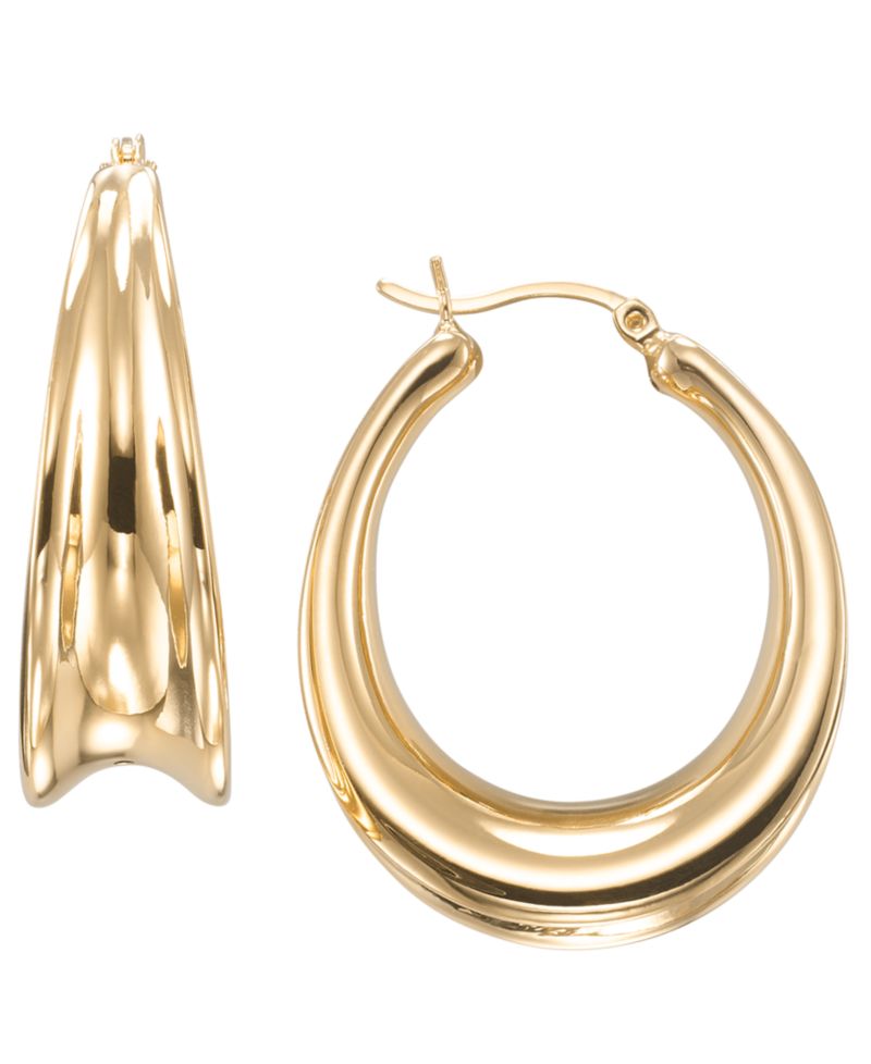 High Polished Concave Oval Hoop Earrings in 18k Yellow Gold Over Sterling Silver