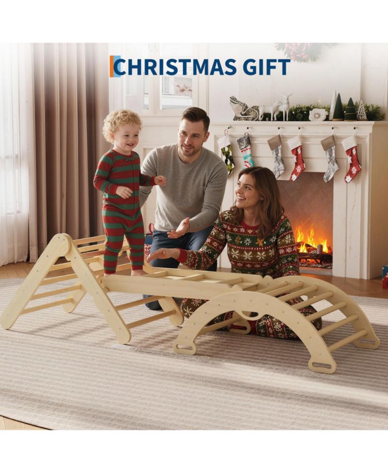 7-in-1 Educational Wooden Climbing Frame Triangle Climbing Set for Toddlers – Collapsible Triangle, Arch, Ramp and Ladder