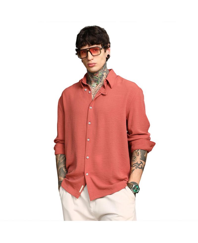 Men's Coral Orange Breezy Wrinked Shirt