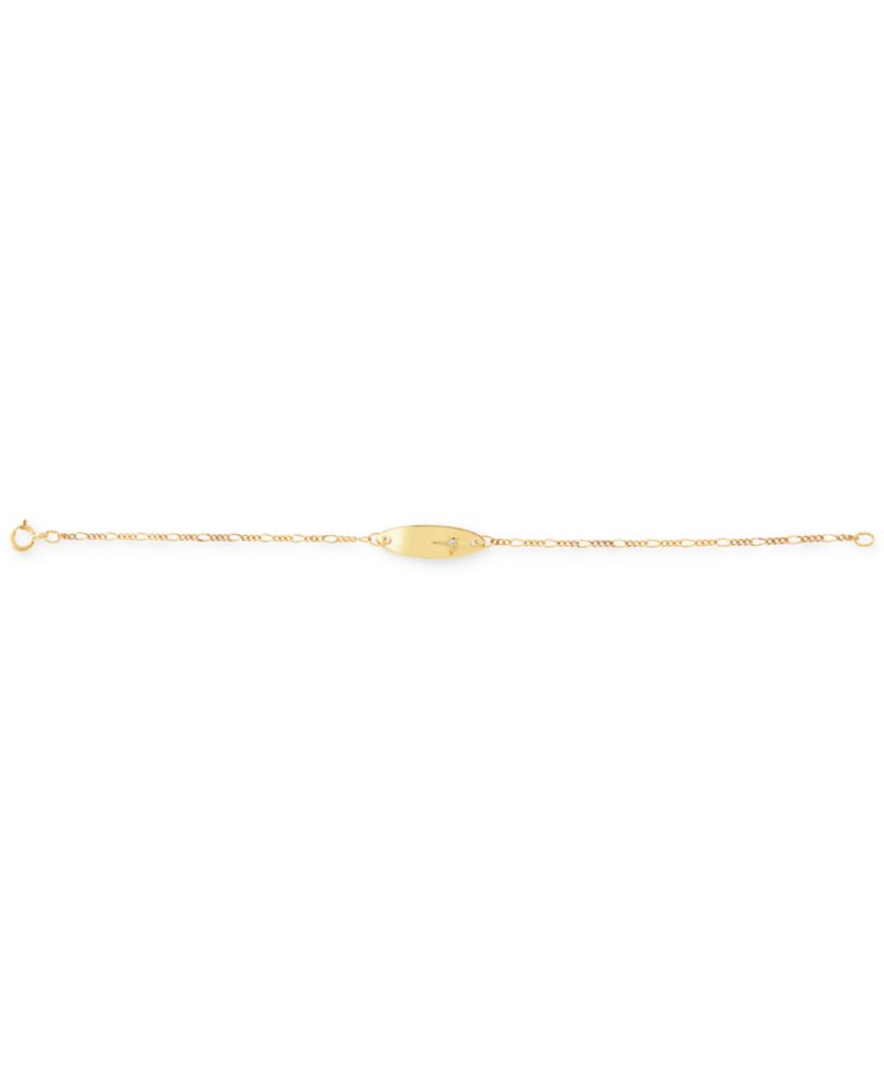 Children's Diamond Accent Figaro Chain ID Bracelet in 14k Gold