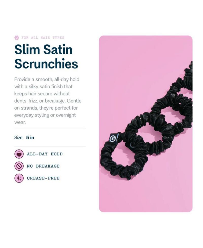 Slim Satin Hair Scrunchies Soft, No Breakage Scrunchies Perfect for Fine Hair and Bedtime Wear 6 Pack
