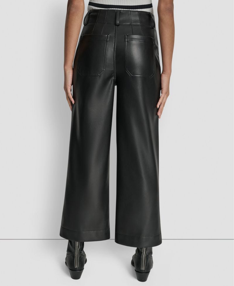 Women's High-Rise Cropped Faux Leather Wide-Leg Pants