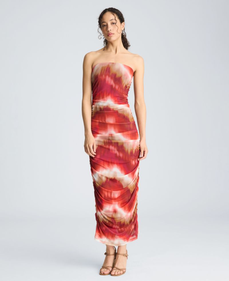 Women's Strapless Ruched Midi Dress