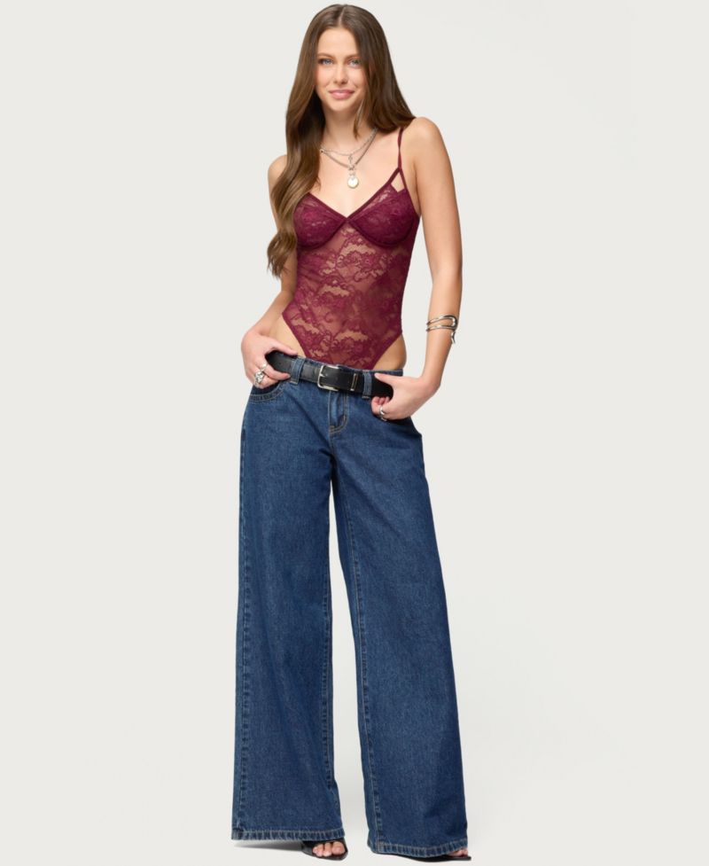 Women's Strappy Sheer Lace Bodysuit