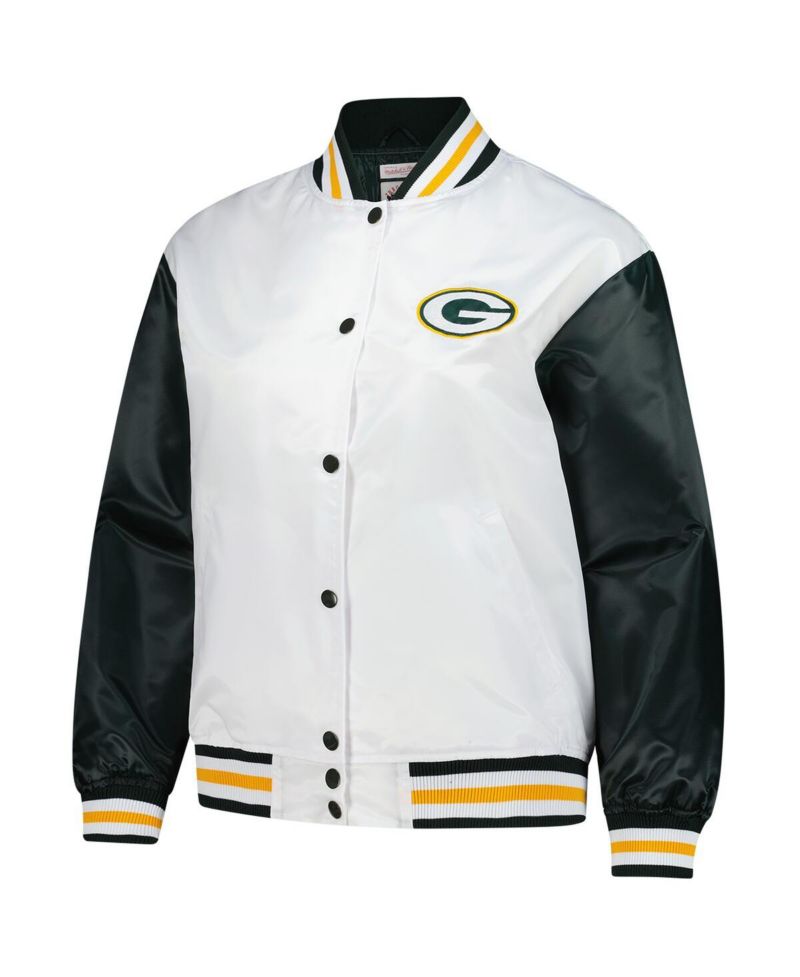 Women's White Green Bay Packers Plus Size Full-Snap Satin Jacket