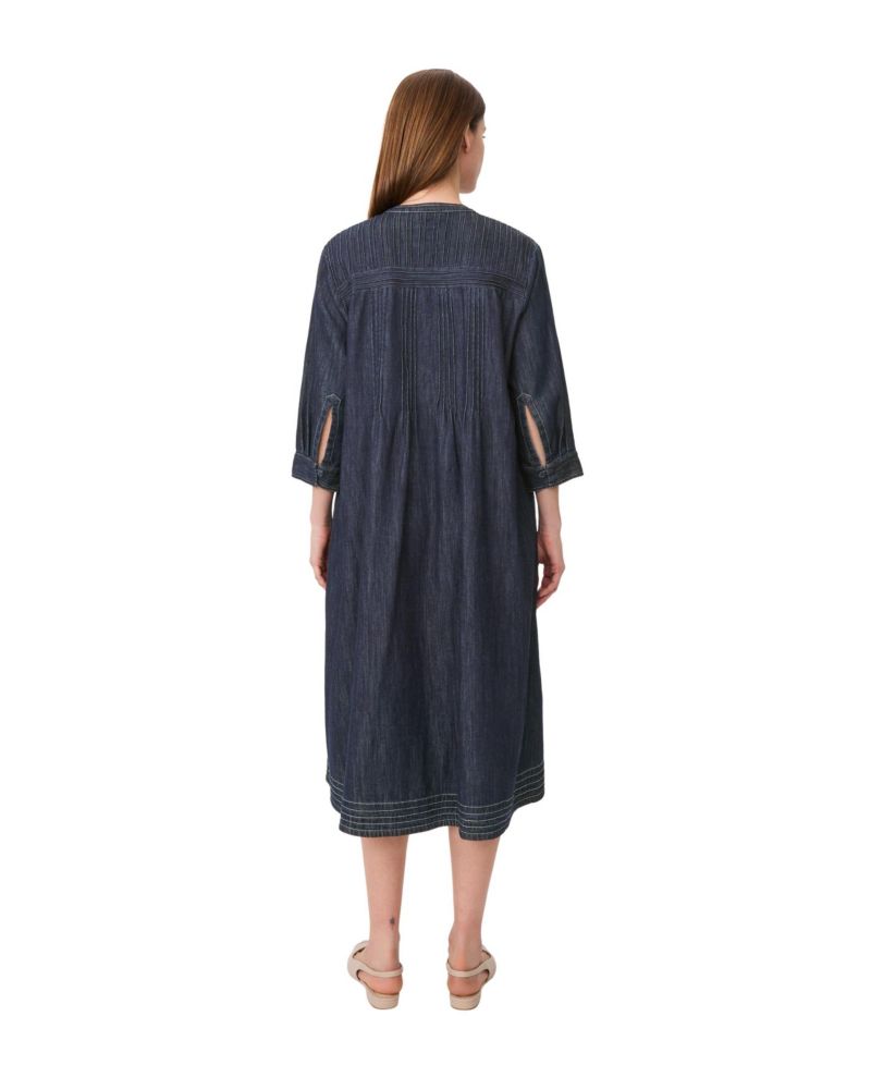Women's MaNakillaia Mandarin Collar 3/4-Sleeve A-Line Midi Dress