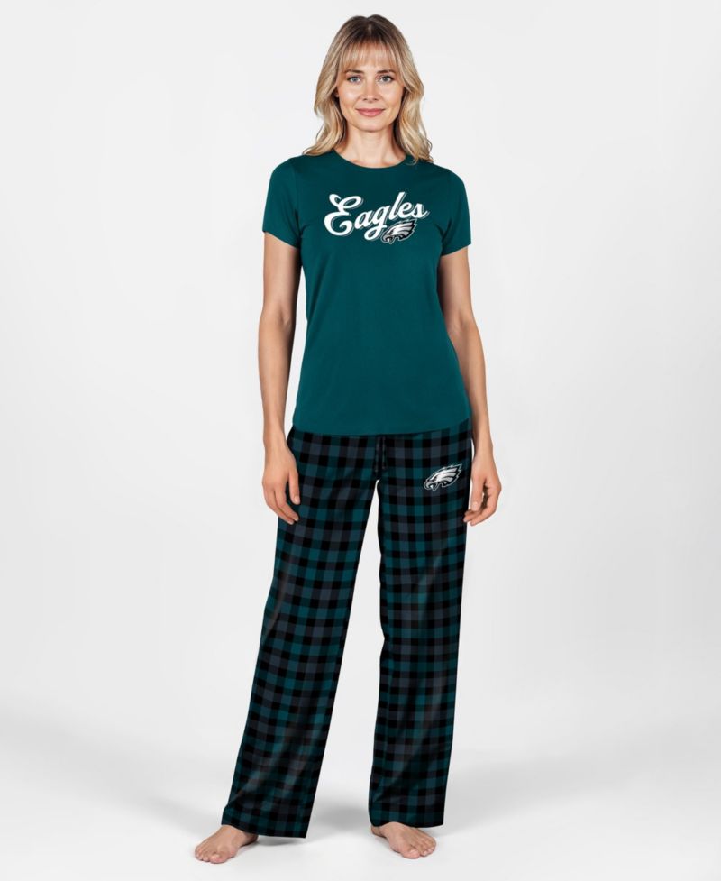 Women's Philadelphia Eagles Highland Sleep Set Short-Sleeve Plaid T-Shirt and Pants Set