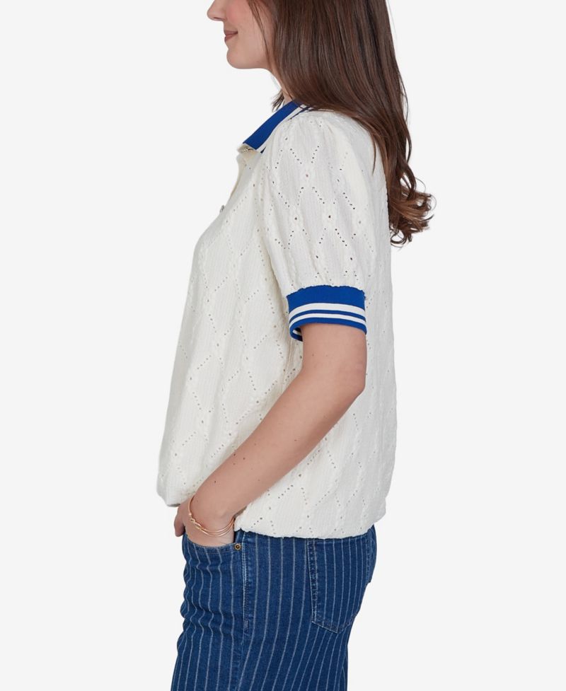 Plus Size Diamond Eyelet Bubble Hem Top