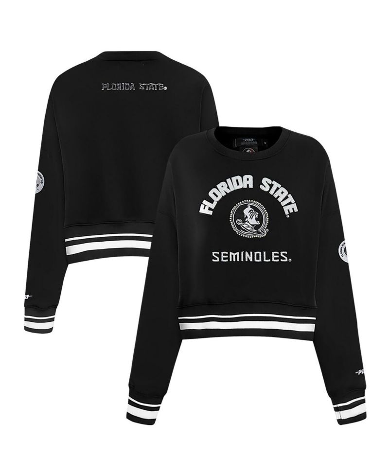Women's Black Florida State Seminoles Cultivated-Pearl Cropped Pullover Sweatshirt