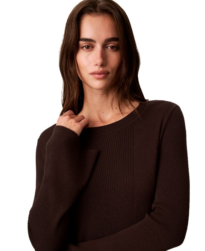 Petite Ribbed Sculpted-Sleeve Crewneck Sweater