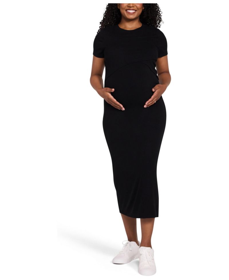 Women's Motherhood Crew Neck Short Sleeve Nursing Midi Dress