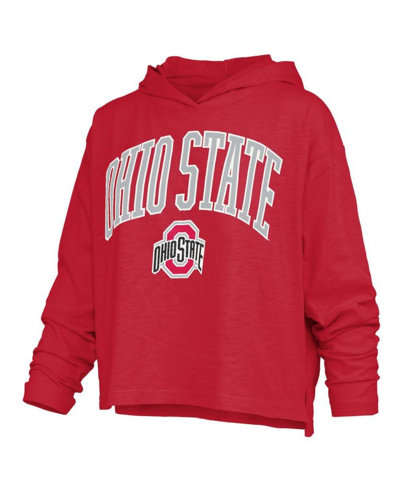 Women's Scarlet Ohio State Buckeyes Nelson Arch Over Logo Long Sleeve Hooded Slub T-Shirt