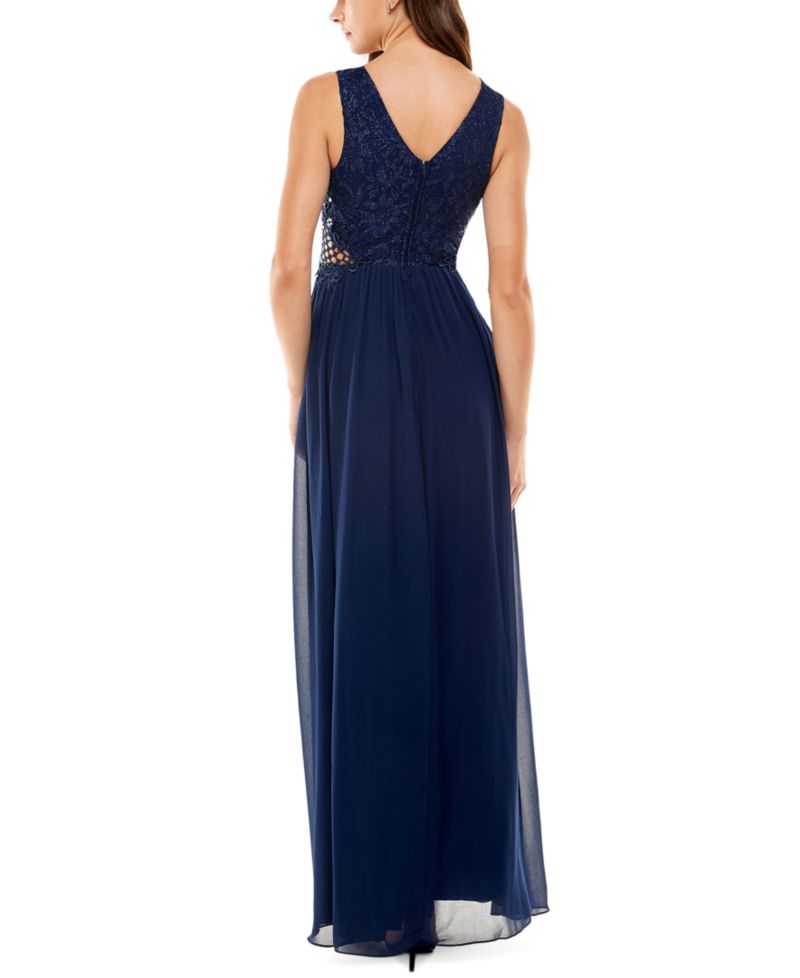 Juniors' Embellished Illusion Tulip Gown