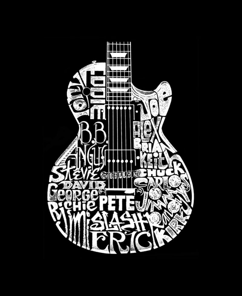 Men's Rock Guitar Head Word Art T-shirt