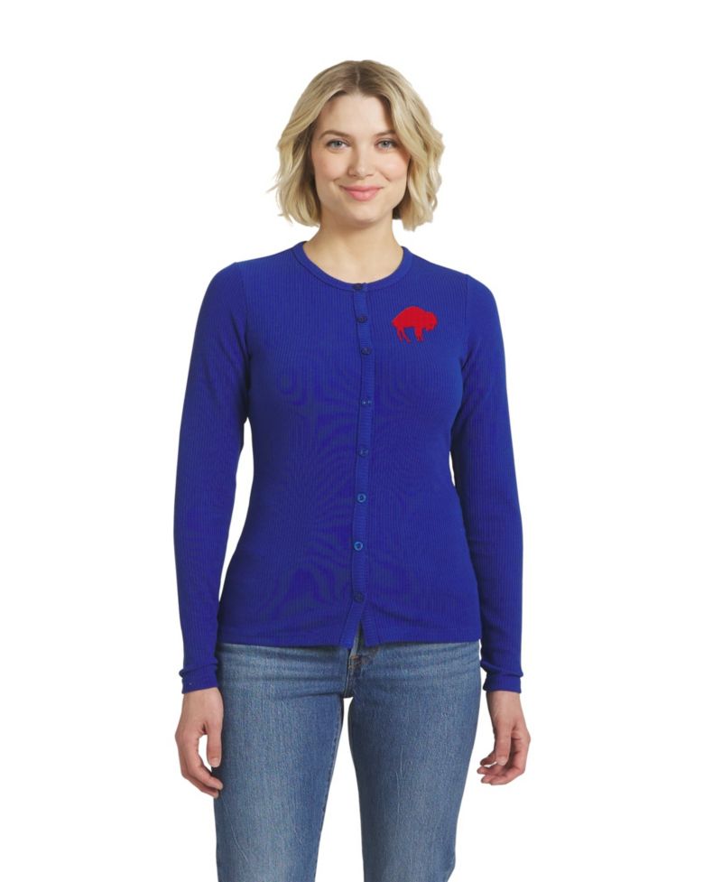 Women's Royal Buffalo Bills Ribbed Full-Button Cardigan Sweater
