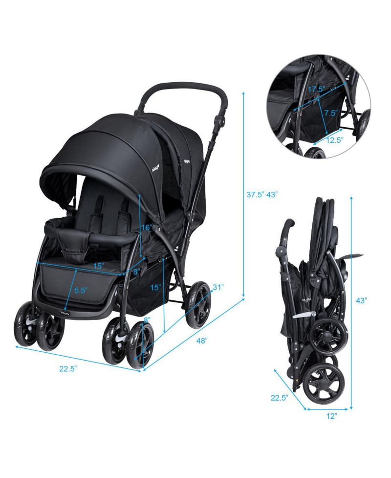 Baby Twin Double Stroller Lightweight Travel Stroller Pushchair