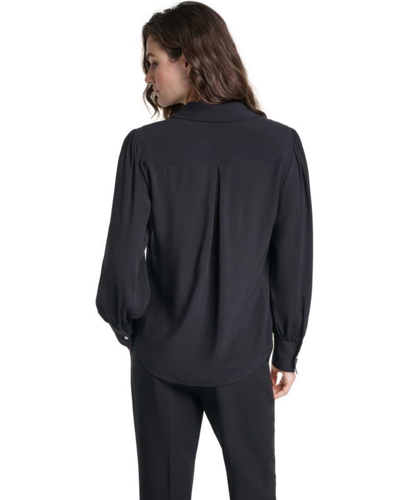 Petite Long-Sleeve Collared Blouse