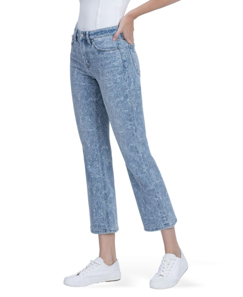 Women's High Rise Floral Print Crop Easy Flare Jeans