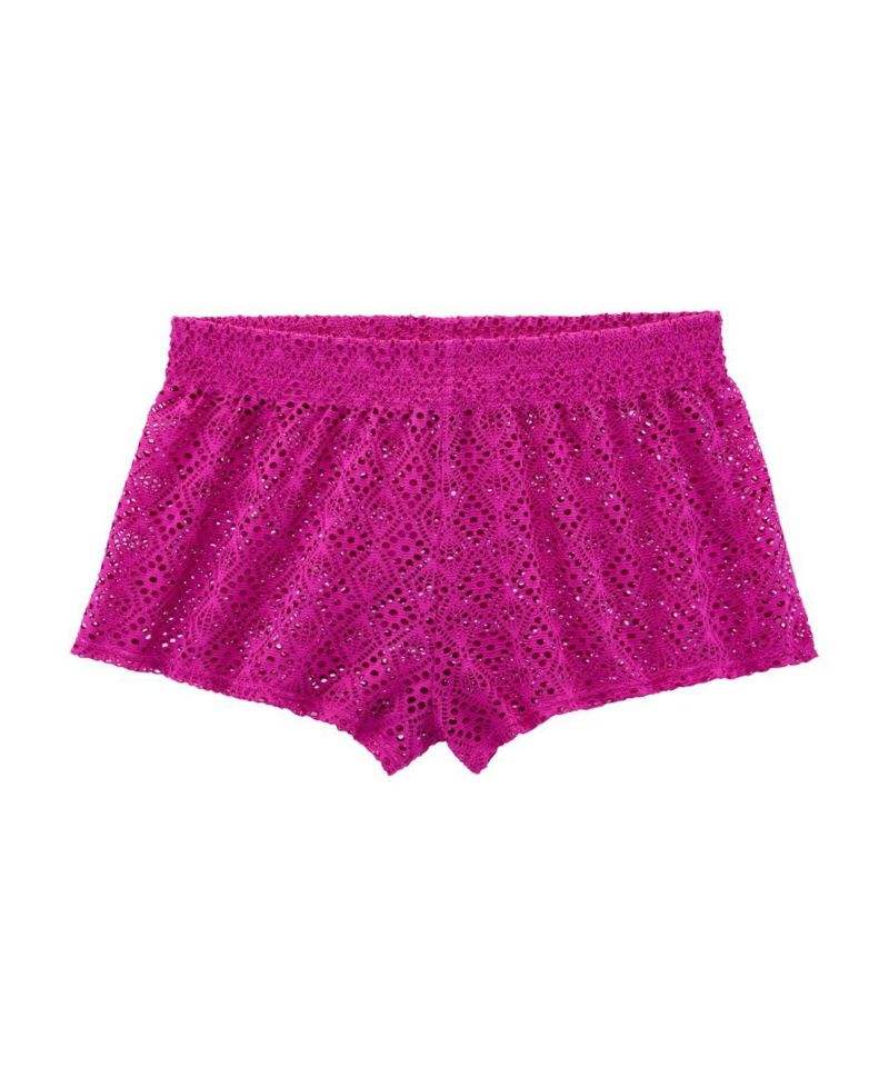 Women's Geometric Print Eyelet Shorts Crochet Swim Cover-Up