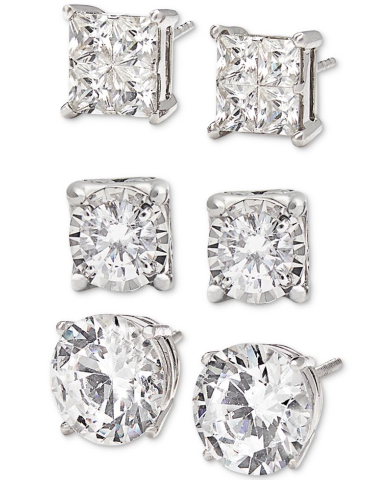 Diamond Seamless Cluster Princess Stud Earrings (2 ct. t.w.) in 14k White Gold