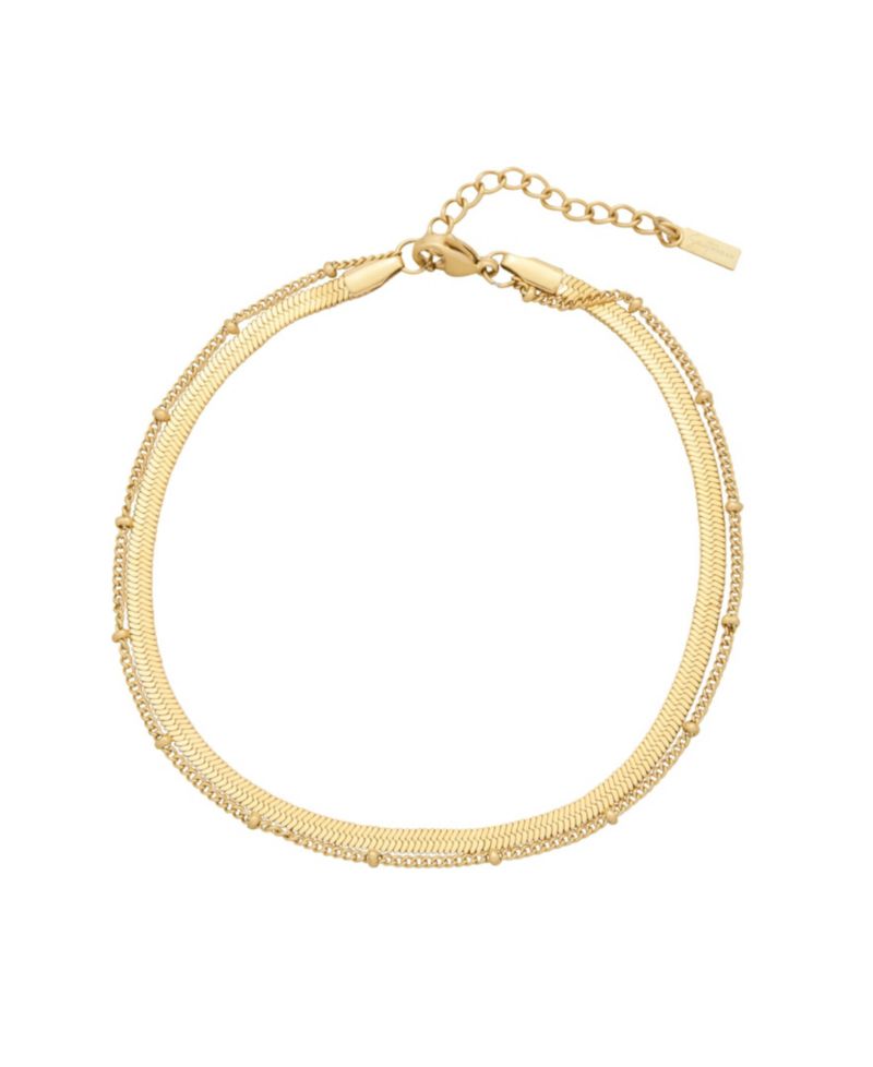 Tarnish-Resistant Silver Herringbone and Cable Chain Stefanie Anklet Set