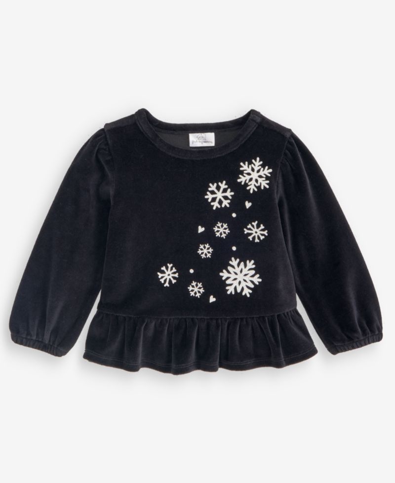 Baby Girls' 3M-24M Mix & Match Long-Sleeve Snowflakes Velour Peplum Top