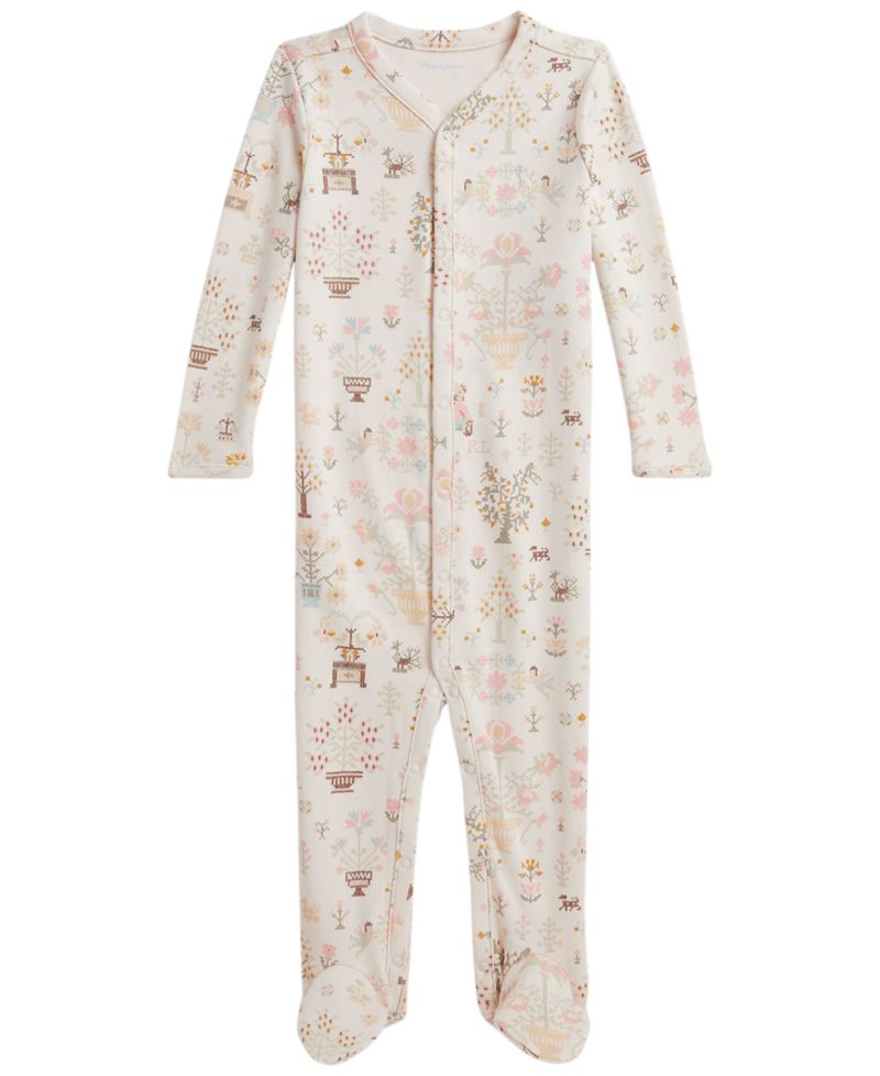Baby Girls' Polo Bear Cotton Footed Coverall