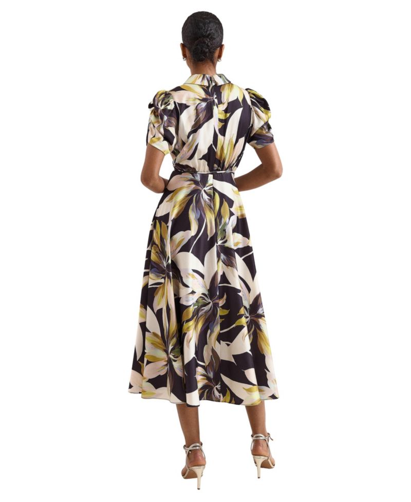 Women's Bella Floral-Print Puff Sleeve Midi Shirt Dress