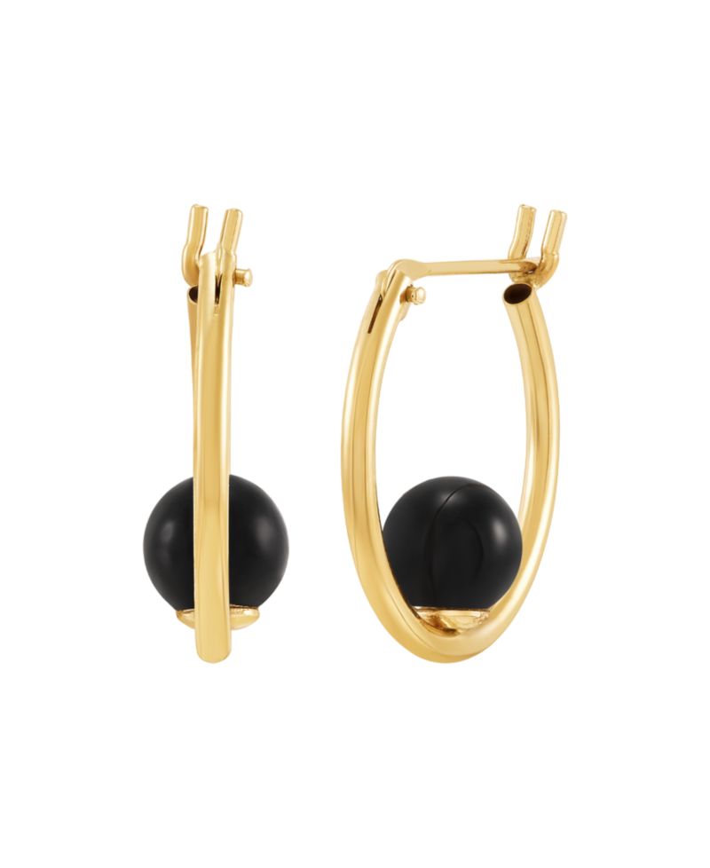 Onyx (5mm) Hoop Earrings in 10k Yellow Gold