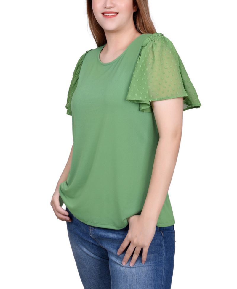 Petite Clip Dot Flutter Sleeve Top