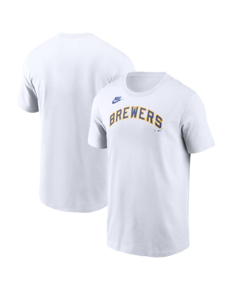 Men's White Milwaukee Brewers Cooperstown Collection Wordmark T-Shirt