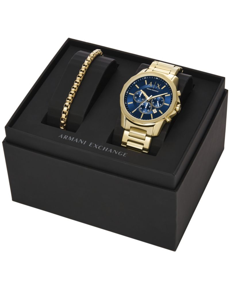 Men's Chronograph Gold-Tone Stainless Steel Watch 44mm Set, 2 Pieces
