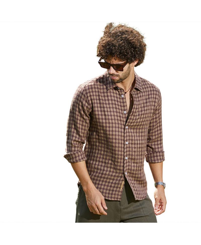 Men's Mocha Brown Bi-Check Shirt