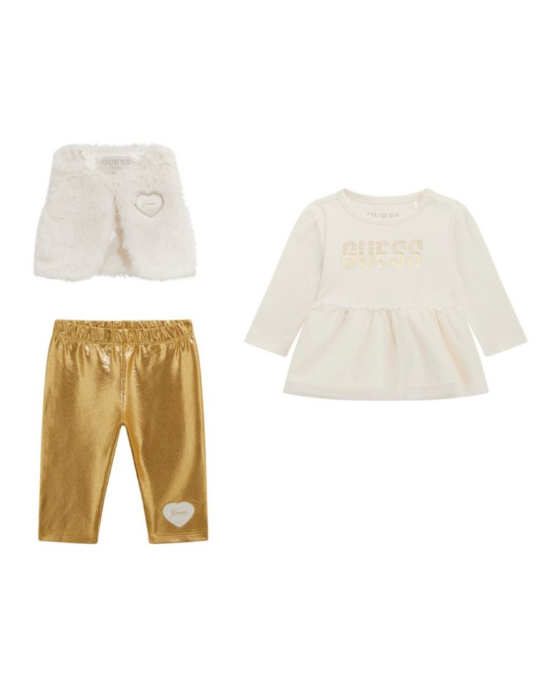 Baby Girls 3-Piece Vest, Long Sleeve Top and Leggings Set