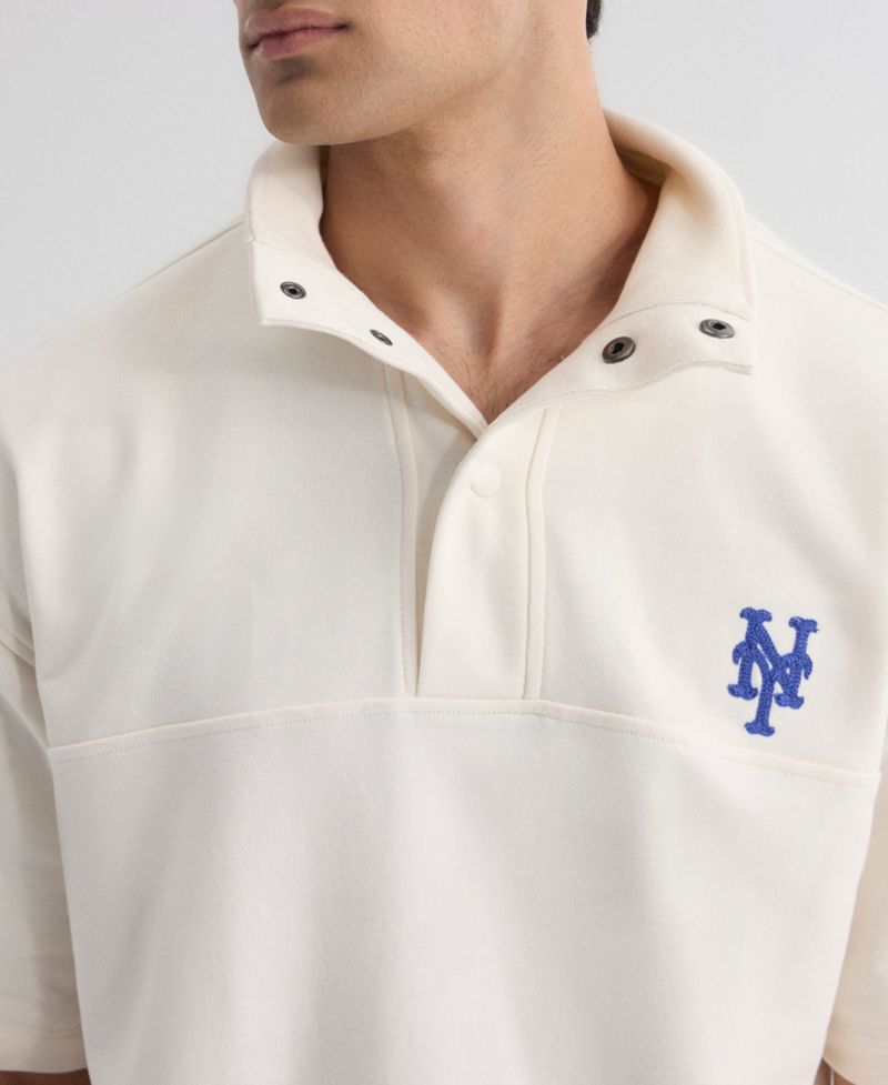 Men's New York Mets Iconic Mock-Neck Relaxed-Fit Short-Sleeve Pullover