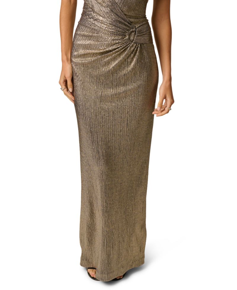Women's V-Neck Metallic Long Gown