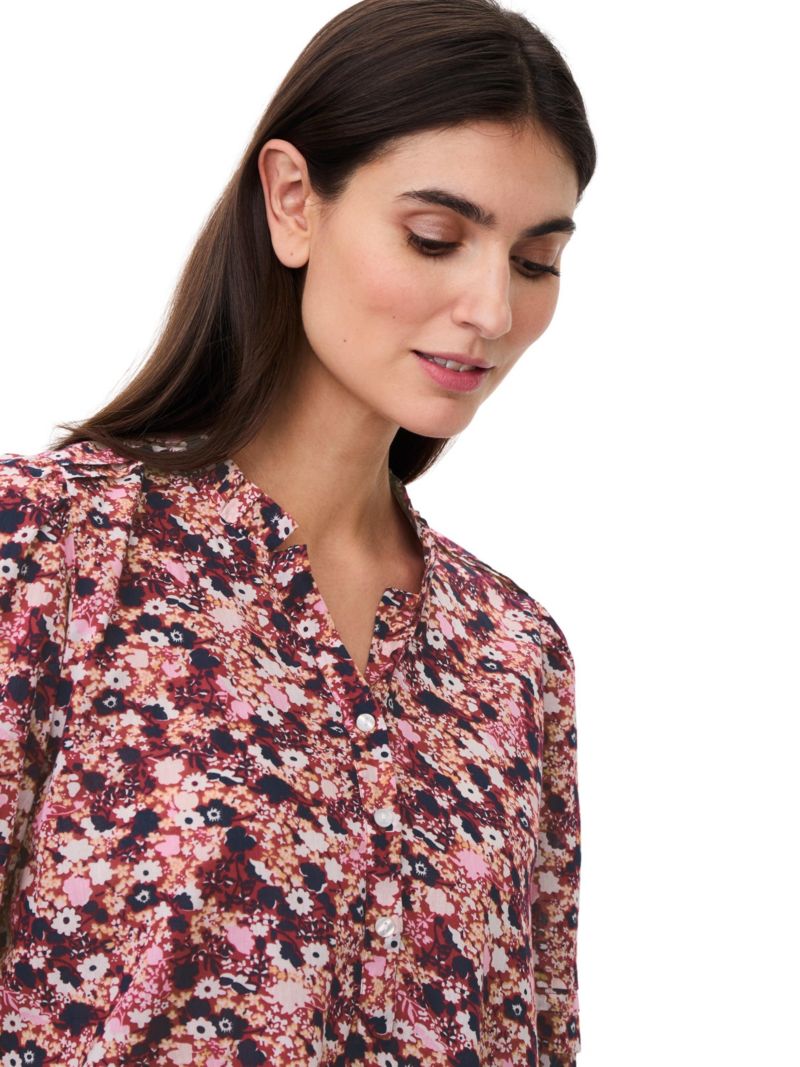 Women's Mabrenitha Floral-Print Mandarin Collar 3/4-Sleeve Blouse