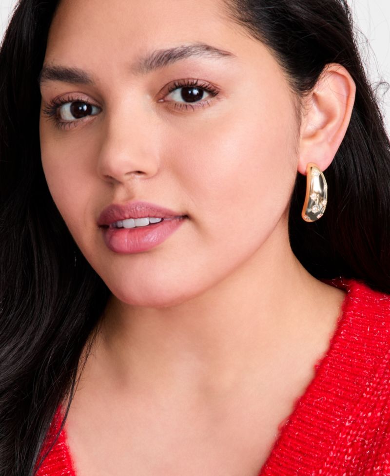 Pav&eacute; Star Puffy J-Hoop Earrings