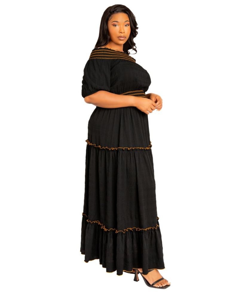Plus Size Smocked Top and Skirt Two Piece Set