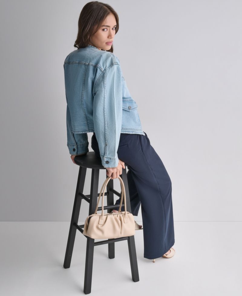 Women's Boxy Crewneck Button-Front Denim Jacket
