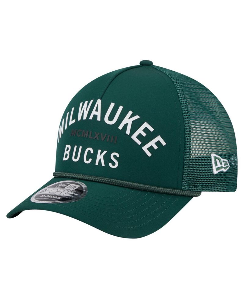 Men's Hunter Green Milwaukee Bucks Minimalist A-Frame 9FORTY Trucker Hat