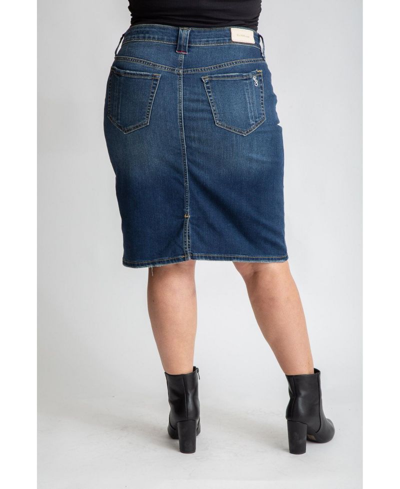 Plus Size Denim knee length skirt in 23" length - Virginia