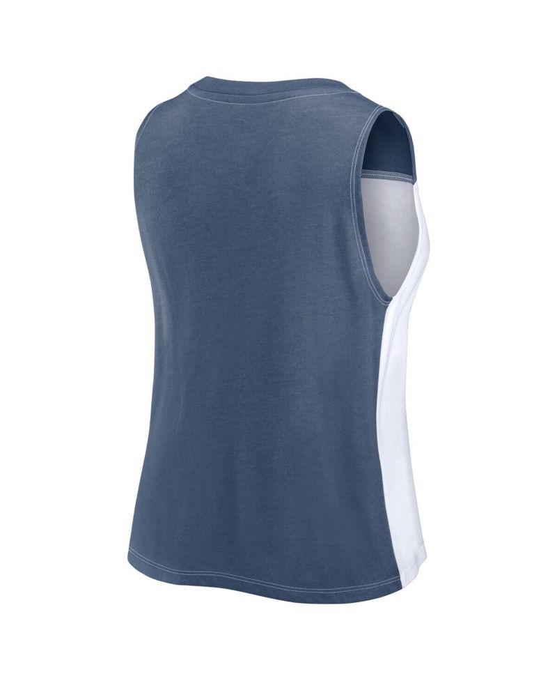 Women's Navy/White Denver Broncos Script Color Block Tank Top